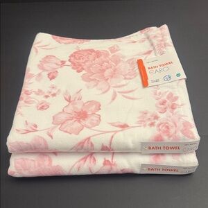 2pc CARO HOME 100% Cotton Pink Floral Bath Towel Set - Pink/White